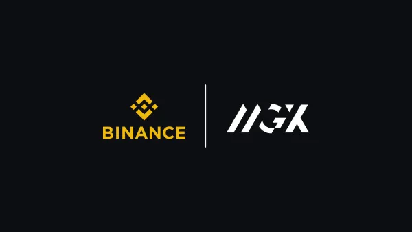 Binance and MGX logo in a black background in a new binance annoucement