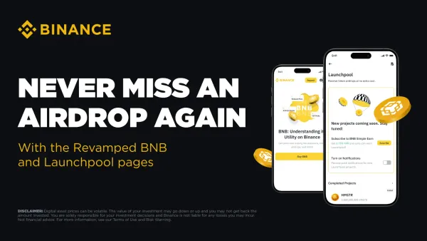 Binance marketing material showing the new revamped BNB and Launchpool pages